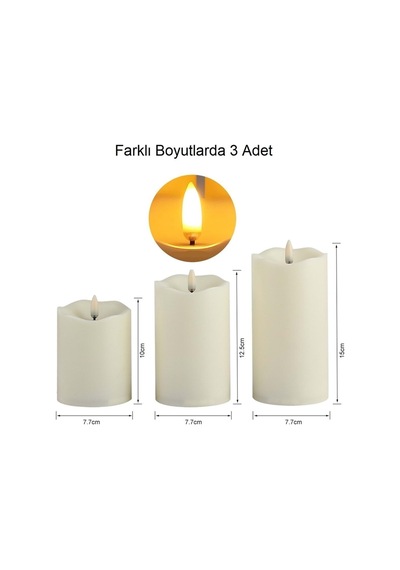 Plentiful Alevsiz Titreyen Led Mum Büyük Boy 3lü Set Kumandalı Beyaz