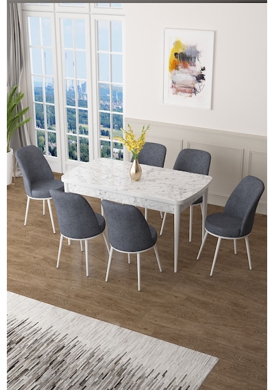 Canisa Concept Zen Serisi 80x132 Mdf Açılabilir Beyaz Mermer Desen Masa Takımı Ve 6 Füme Sandalye Masa Beyaz Mermer Desenli/ Sandalyeler Füme Canisa Concept Zen Serisi 80x132 Mdf Açılabilir Beyaz Mermer Desen Masa Takımı Ve 6 Füme Sandalye Masa Beyaz Mermer Desenli/ Sandalyeler Füme
