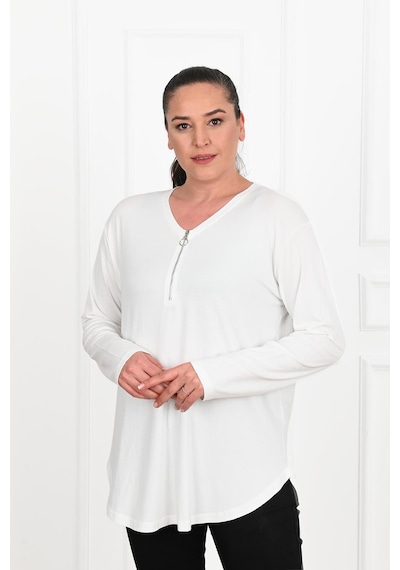 Kadın Yarım Fermuar Detaylı Büyük Beden Bluz 1387-23 001