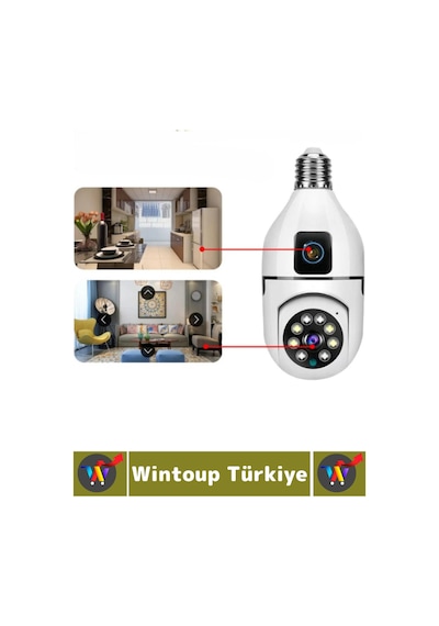 Wintoup Ev Çocuk Odası Gece Görüş İki Yön Ses Full Hd Çift Lensli E27 Duy Girişi Kablosuz Wi-fi Ampul Kamera