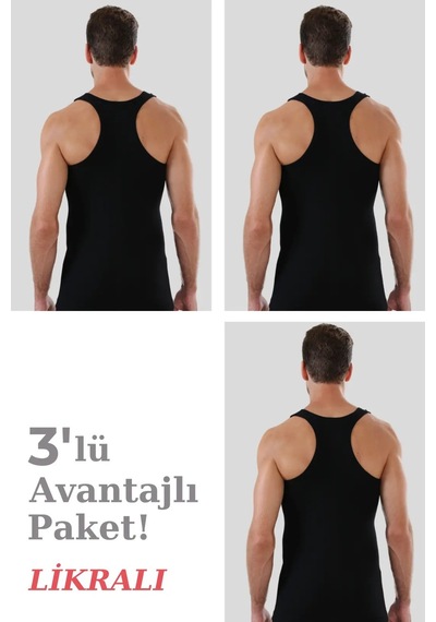Astrid T Özel Üretim Alt Stil Üst Erkek Siyah Pamuklu Likralı Sporcu Atlet 3'lü Paket