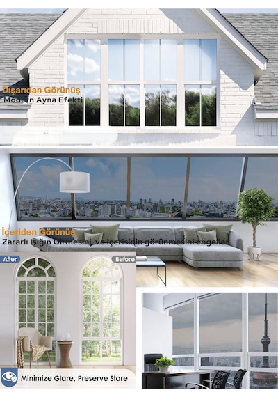 90x100 Cm Aynalı Cam Filmi Silver Silver Statik Uv Güneş Koruyucu Cam Kaplama
