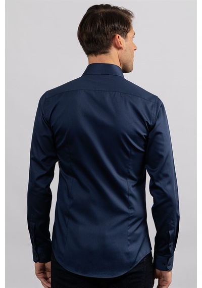 Tudors Slim Fit Koton Saten Premium Seri Erkek Gömlek-24024 Lacivert