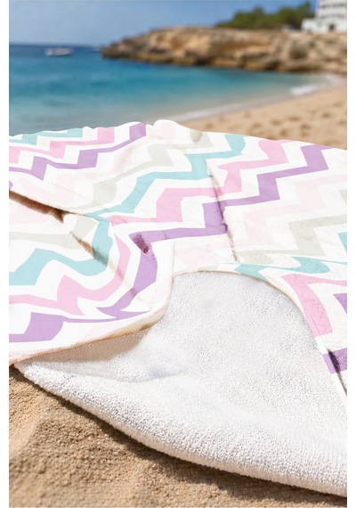 Zigzag Chevron Desenli Modern Plaj Havlusu - Pastel Renkli Minimalist Hızlı Kuruyan Mikrofiber Havlu Kumlu Şafak