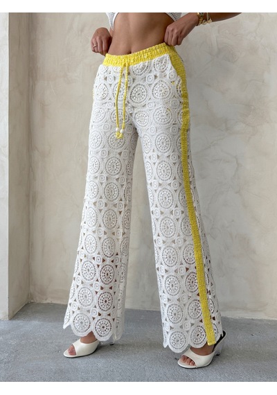Verymoda Kot Detaylı Dantel Pantolon F1759 Sarı