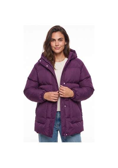 Onloox Kadın Mor Mor Polyester Kapüşonlu Regular Fit Fermuarlı Astarlı Cepli Şişme Mont