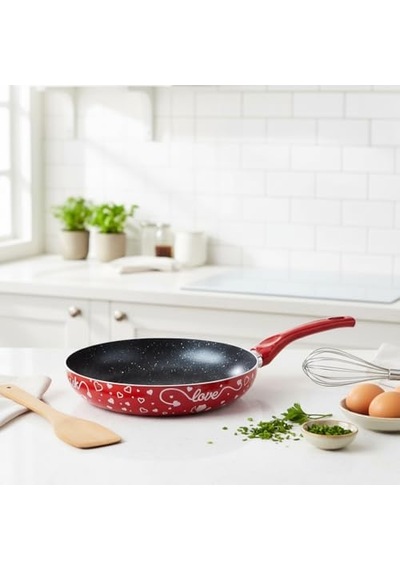 Lotus 26 Cm Sevgililer Günü Özel Seri Kırmızı Kırçıl Granit Efektli Yapışmaz Kızartma Tavası Açık Bakır