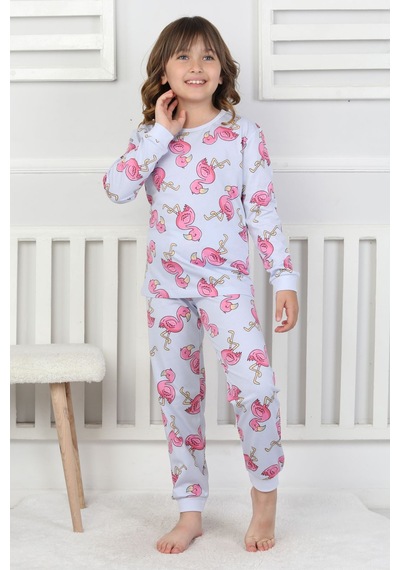 Cute Flamingo Desenli Kız Çocuk Pijama Takımı Mint