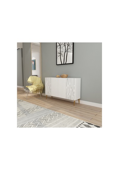 Alben 120 Cm Konsol, Tv Ünitesi, Çok Amaçlı Dolap Beyaz-altın Beyaz-altın