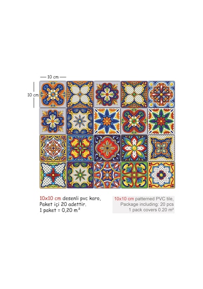 Tink Kendinden Yapışkanlı Karnaval Desenli Pvc Karo Kaplama 10x10 Cm 20'li Paket