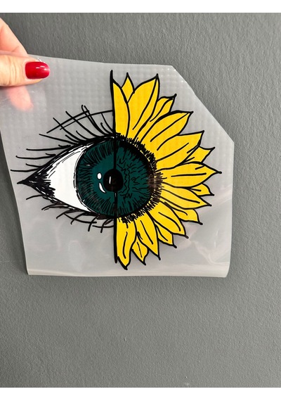 Ütü İle Yapışan Göz Ayçiçeği Transfer Baskı Arma 20x19 Cm