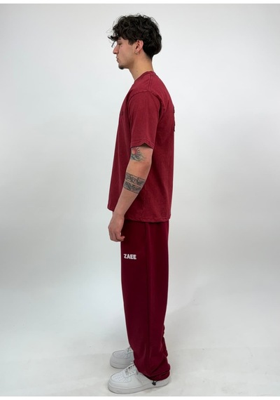 Zaee Nakışlı Oversize Tişört Bordo