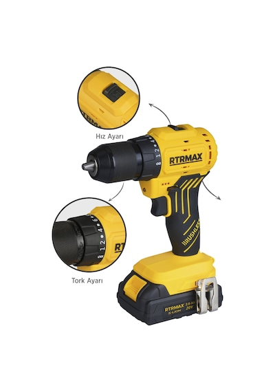 Rtrmax RTS5010 Şarjlı Matkap Kömürsüz 54 Nm 2x2 Ah 20V Çift Akü S-Lion - Akü Dahil