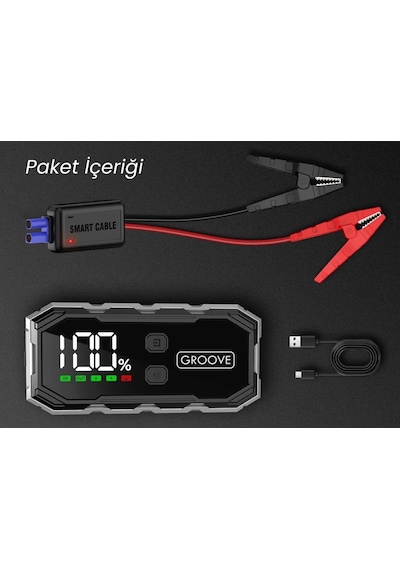 Groove F11 15800mah 2000a Akü Takviye Cihazı Taşınabilir Jump Starter Powerbank+Led Lamba+Lcd Ekran