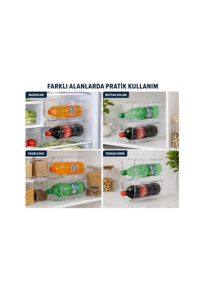 Buzdolabı Şişe Rafı Düzenleyici Şeffaf 2'li Set, 11x20x10 Cm Çok Renkli