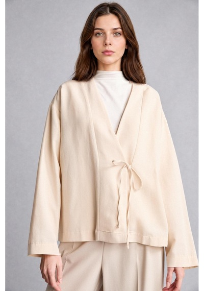 Defacto Regular Fıt Keten Karışımlı Bej Kimono I1780ax26hser37 Ekru-er37