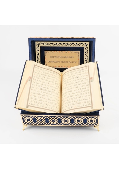 Raşel Kutulu Pleksi Desen Kuran-ı Kerim Orta Boy, Lacivert