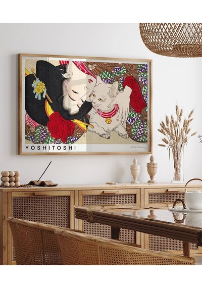 Çerçevesiz Poster Yoshitoshi Japon Kadın Ve Kedi