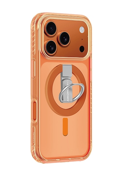 Apple Uyumlu iPhone 17 Pro Max Kılıf M-safe Yüzük Standlı Amazingthing Titan Pro Serisi Kapak Turuncu Turuncu