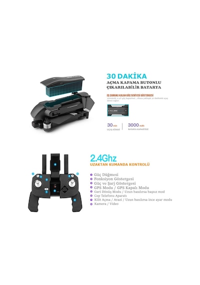 Cyclone 30DK Uçuş 4K 5g Wifi Gps Drone Çift Eksen Gimbal Kamera Fırçasız Motor Katlanabilir Taşıma Çantalı