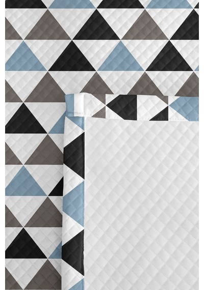 Mavi Geometrik Genç Odası Tek Kişilik Pike Takımı - Gri Modern 160x220 Cm Kapitone Yatak Örtüsü Mumlu Gölge Masalı