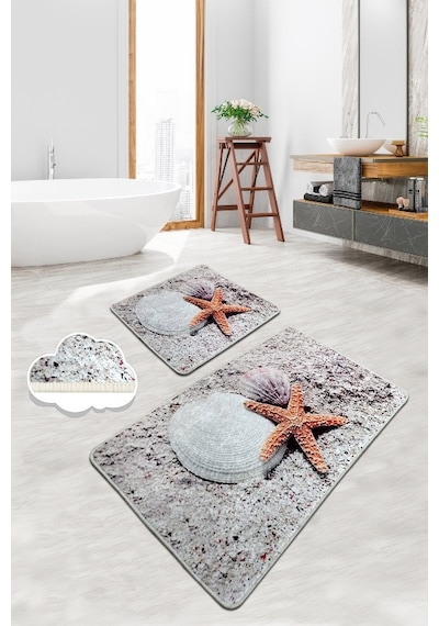 Starfısh 2 Li Set Banyo Halısı Paspas Yıkanabilir Çok Renkli