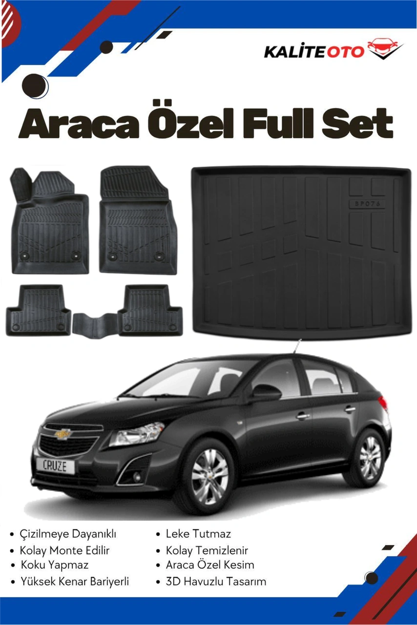 Chevrolet Cruze Hatchback 2014-2015-2016 Model Yumuşak Paspas+bagaj Havuzu Seti