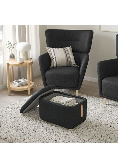 Ikea Oskarshamn Saklama Gözlü Puf, Gunnared Siyah-gri