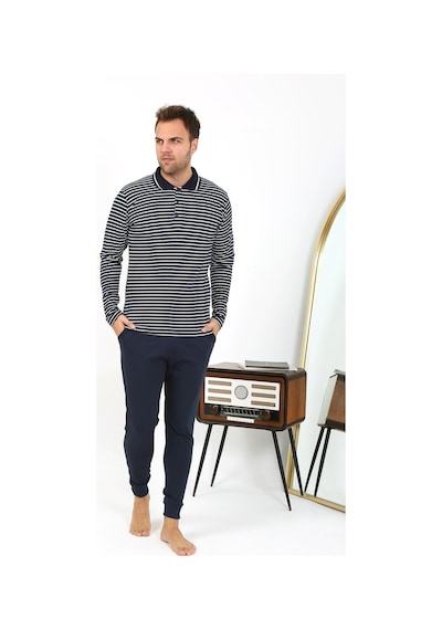 Akbeniz Erkek Polo Yaka Uzun Kol Penye Pijama Takımı Lacivert 6864 Lacivert