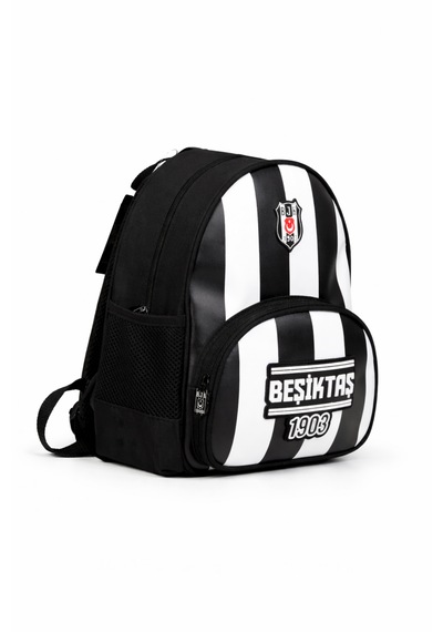 Beşiktaş Lisanslı Çubuk Desenli Rubber Logolu Su İtici Kumaşlı Anaokulu Sırt Çantası Siyah - Beyaz