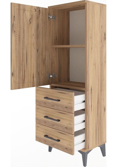 Arges Dolap 2 Raflı 3 Çekmeceli Tek Kapaklı 44x30x134 Çam-çam Çam