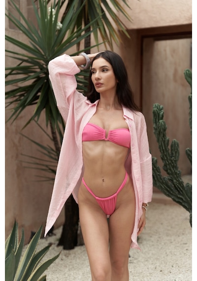 Mai Collection Mai Studios Co. Lahla Büzgü Detaylı Kalın Bant Pembe Bikini Altı Pembe