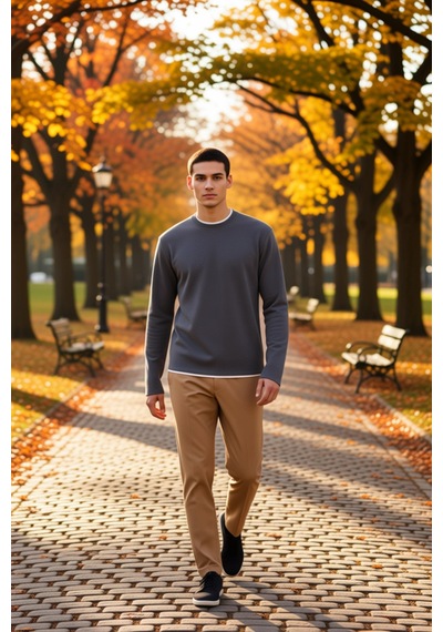 Benerly Erkek Bisiklet Yaka Standart Kol Regular Kalıp Dokulu Sweatshirt Gri