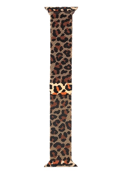 Apple Watch Uyumlu  44mm Zore Krd-01 Leopar Desenli Metal Kordon