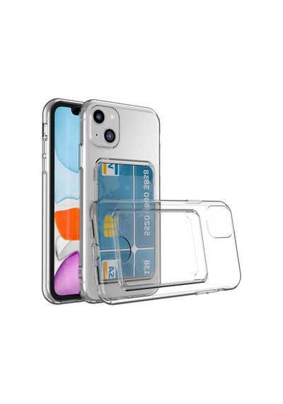 Apple Uyumlu iPhone 14 Plus Kılıf Kartlıklı Şeffaf Zore Setra Clear Silikon Kapak Renksiz