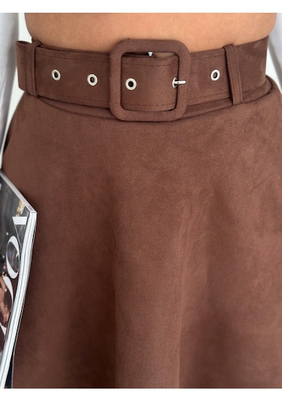 Ozy Fashion Kadın Koyu Kahverengi Midi Boy Kemerli Süet Kloş Etek Koyu Kahverengi Ozy Fashion Kadın Koyu Kahverengi Midi Boy Kemerli Süet Kloş Etek Koyu Kahverengi