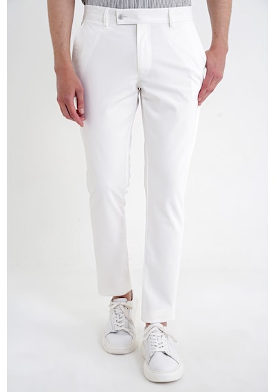 Comfort Fit Rahat Kalıp Yan Cep Pamuklu Dokulu Ekru Pantolon P 1219