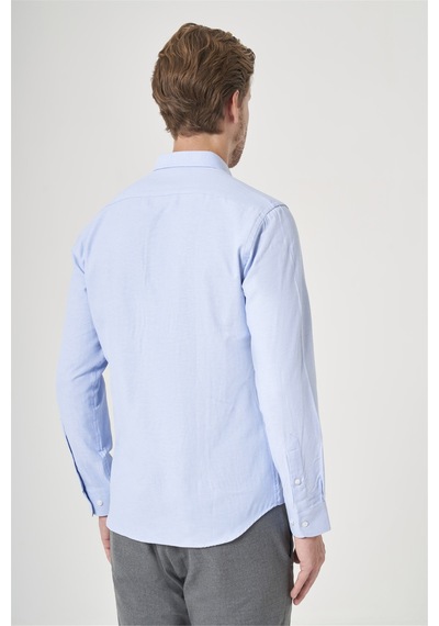 İmza Mavi Düğmeli Yaka Oxford Slim Fit Pamuklu Gömlek 1004265284