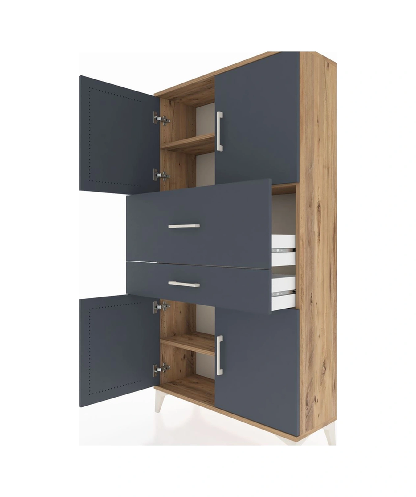 Arges Dolap 3 Raflı 2 Çekmeceli 4 Kapaklı 88x30x163 Çam-antrasit Çam
