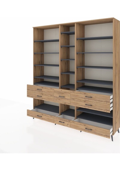 Hyperion Dolap 19 Raflı 8 Çekmeceli 220x44x243 Çam-antrasit/çam Antrasıt/atlas Çam Hyperion Dolap 19 Raflı 8 Çekmeceli 220x44x243 Çam-antrasit/çam Antrasıt/atlas Çam