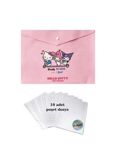 A4 Boy Çıt Çıt Ödev Dosyası +10' Lu Poşet Dosya Kitty Pembe