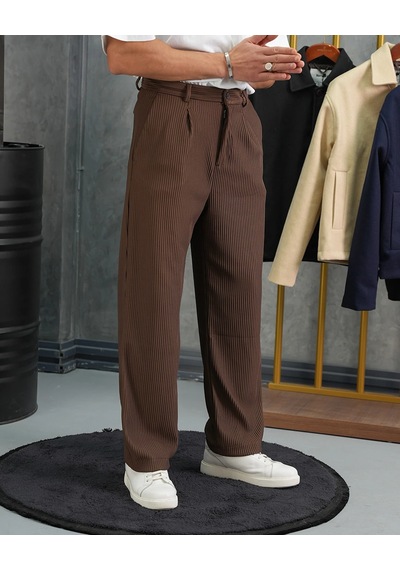 Modefendi Fitil Desen Baggy Pantolon Kahverengi