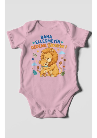 Morivokids Bana Elleşmeyin Dedemle Giderim Kısa Kollu Bebek Body %100 Pamuk Koyu Pembe