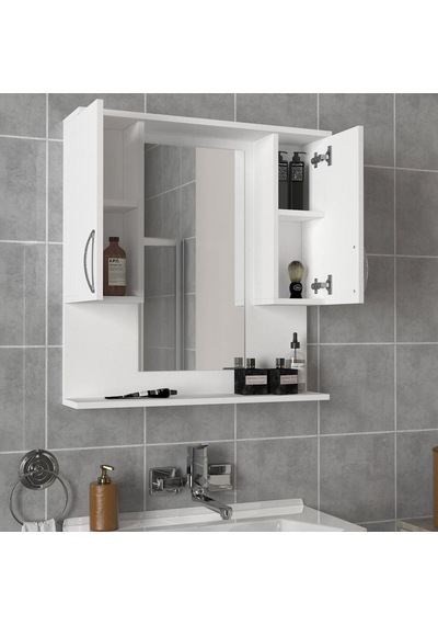 Dekorister Tiger Aynalı Banyo Etajer Beyaz Çok Renkli
