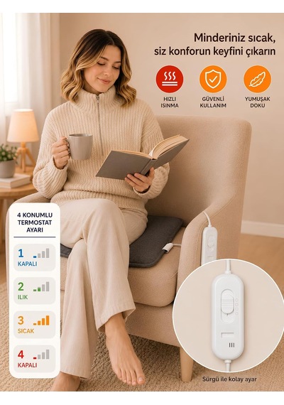 Omak 220v Elektrikli Minder Isıtıcı Termostatlı Kumandalı Ofis Büro Bahçe Ev Koltuk Sandalye El Ayak Isıtma Mind Genel