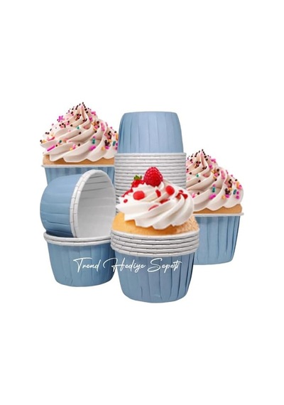 Tr 50'li Pastel Mavi Muffin Kek Kalıbı, Kek Kapsülü Cupcake Kalıbı, Airfryer Uyumlu Diğer