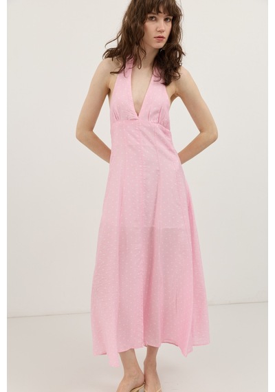 Antioch Halter Yaka Puantiyeli Kadın Elbise Pembe