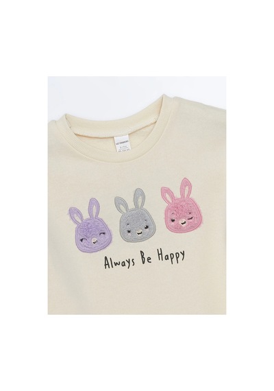 LC Waikiki Lcw Kids Ekru Bisiklet Yaka Kalın Baskılı Kız Bebek Sweatshirt Krem Rengi