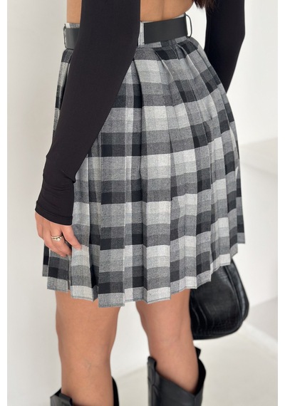 Kadın Pileli Ekose Mini Short Etek Grunge Charm Siyah