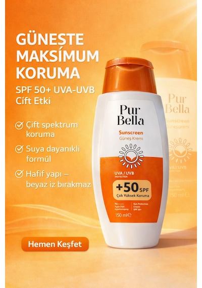 Pur Bella Sun Spf 50+ Güneş Koruyucu Krem 150 Ml Uva Uvb Pa++++ Yüksek Koruma